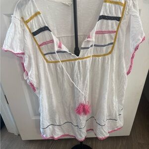 Caslon White Blouse with Pink and Gold Details